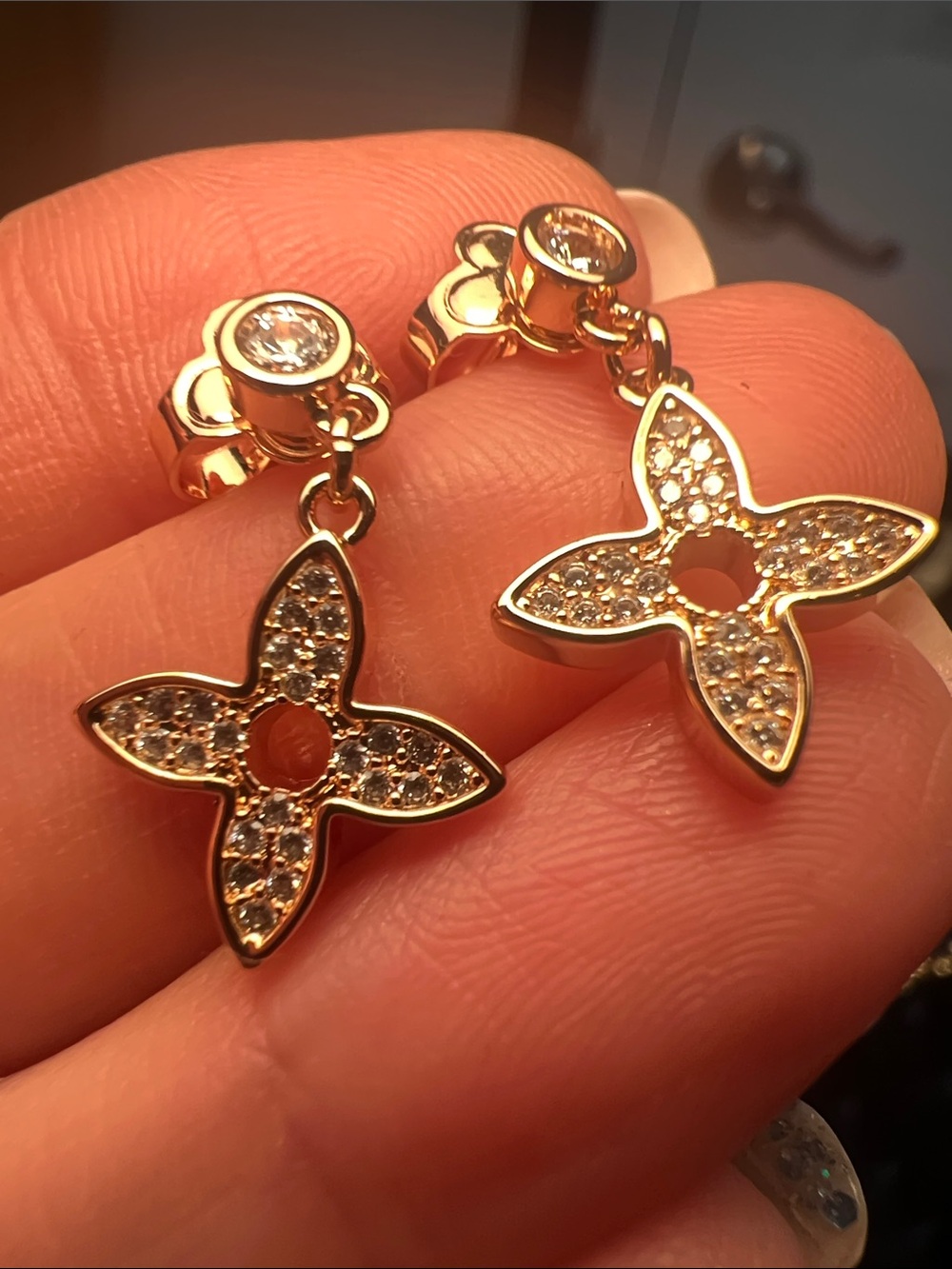 Gold Floral Pavé Drop Earrings - Women Jewelry